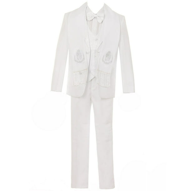 Rain Kids Boys White Rooster Intricate Embroidery 6 Pc Charro Suit 12M-6